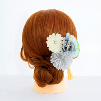 【髪飾り販売：成人式・卒業式に！パステルマムとイエローつまみフラワーのタッセル付き髪飾りセット】振袖・袴用和装ヘアアクセサリー/hair-118