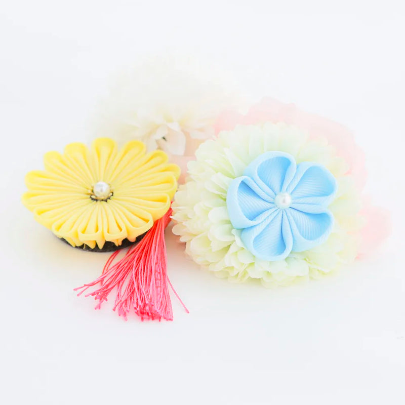 【髪飾り販売：成人式・卒業式に！パステルマムとイエローつまみフラワーのタッセル付き髪飾りセット】振袖・袴用和装ヘアアクセサリー/hair-119