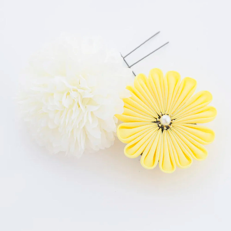 【髪飾り販売：成人式・卒業式に！パステルマムとイエローつまみフラワーのタッセル付き髪飾りセット】振袖・袴用和装ヘアアクセサリー/hair-119