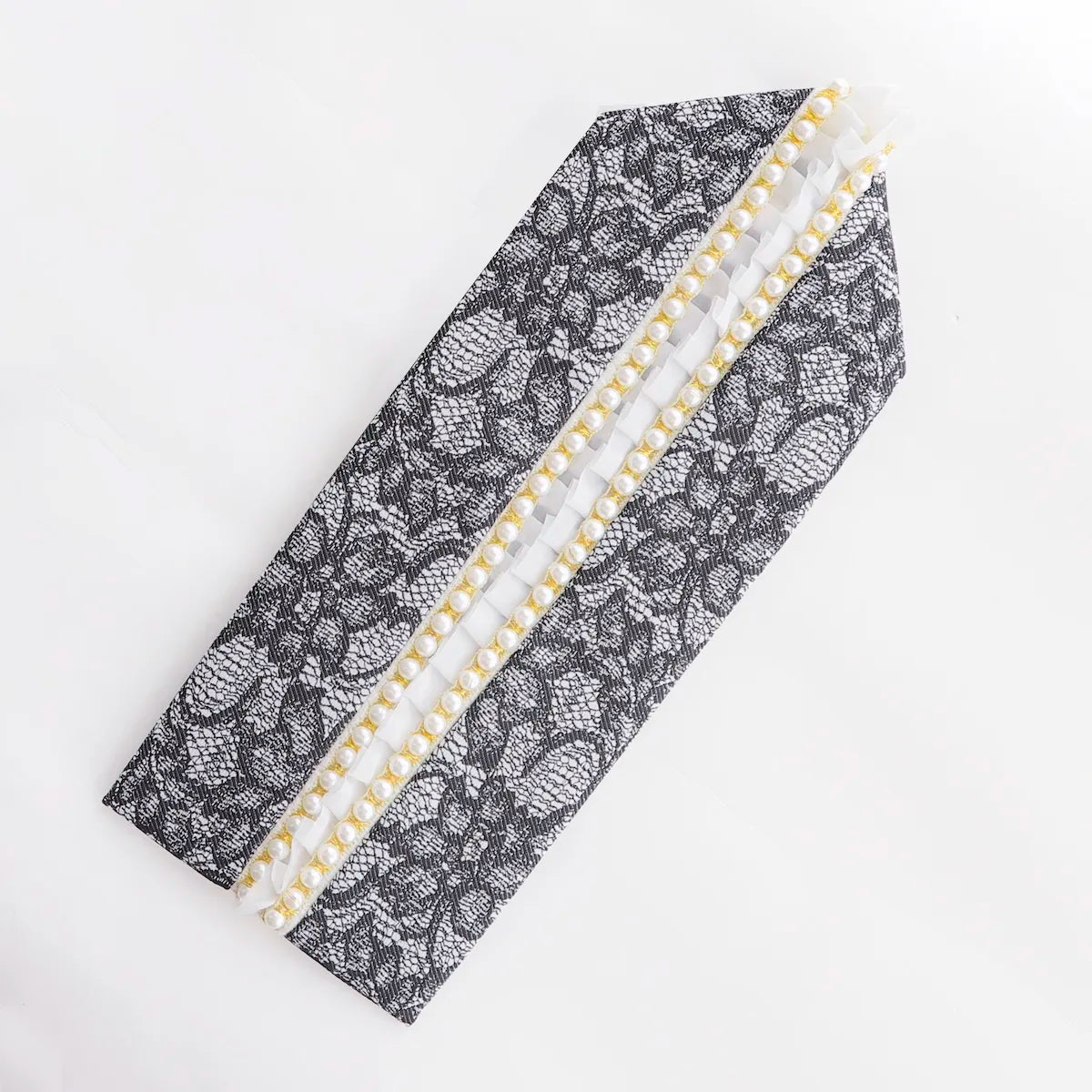 【重衿販売】成人式・卒業式 袴 黒レース×パールの重ね衿｜振袖・袴用レース伊達衿和装小物
