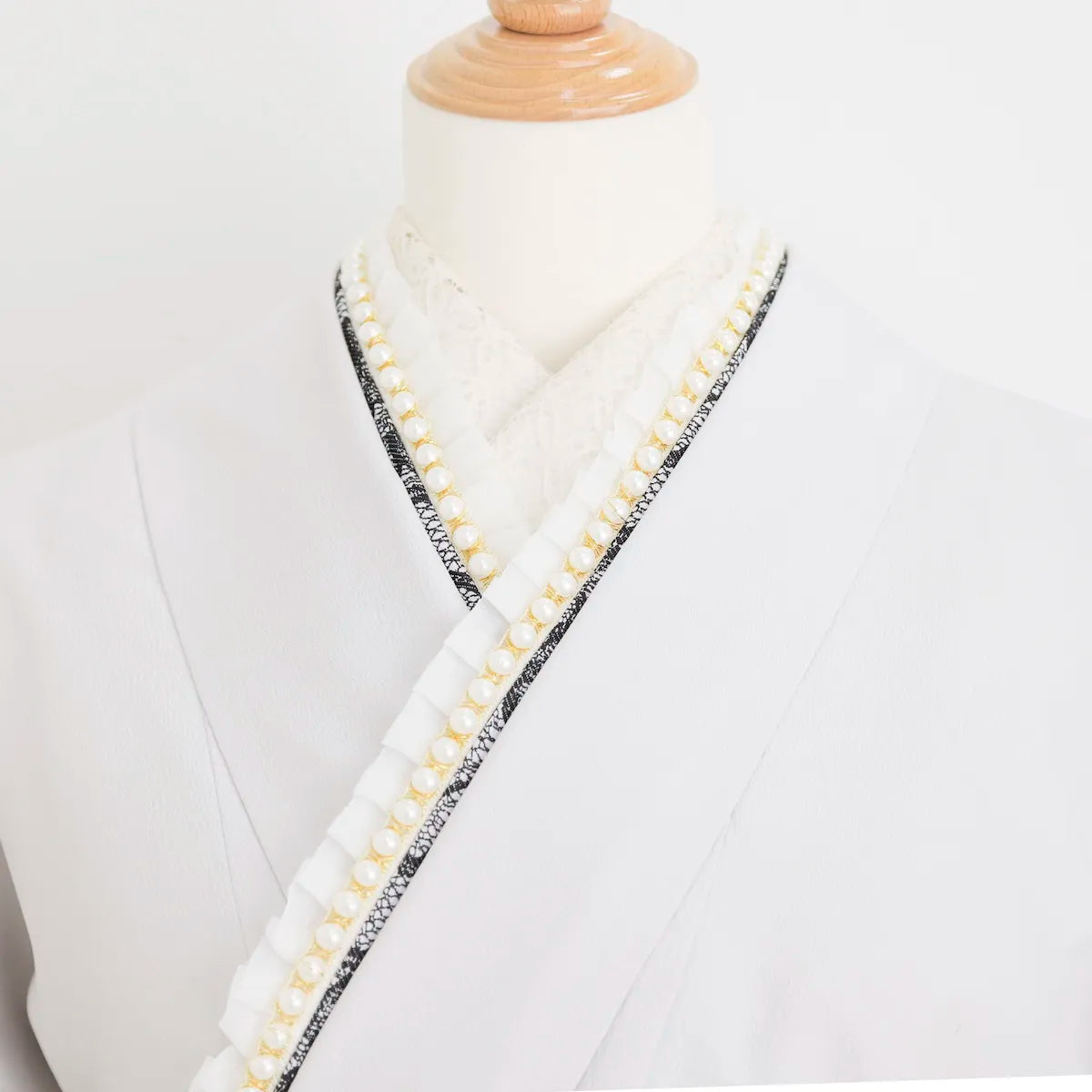 【重衿販売】成人式・卒業式 袴 黒レース×パールの重ね衿｜振袖・袴用レース伊達衿和装小物