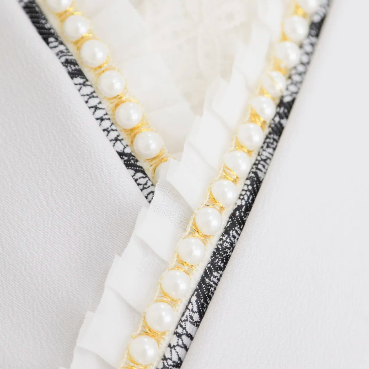 【重衿販売】成人式・卒業式 袴 黒レース×パールの重ね衿｜振袖・袴用レース伊達衿和装小物