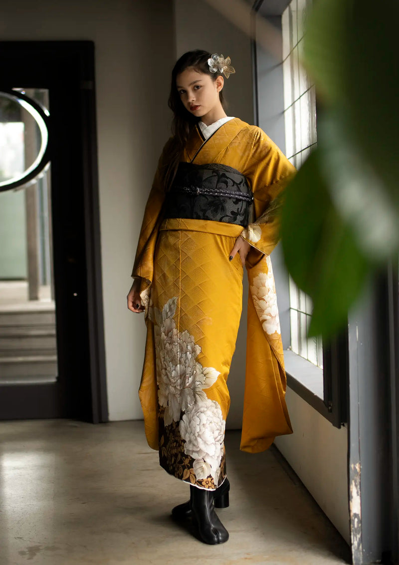 振袖ネットレンタル: シンプルな辛子色】スタイリッシュに綺麗に/KH 振袖ネットレンタル: シンプルな辛子色】スタイリッシュに綺麗に/KH