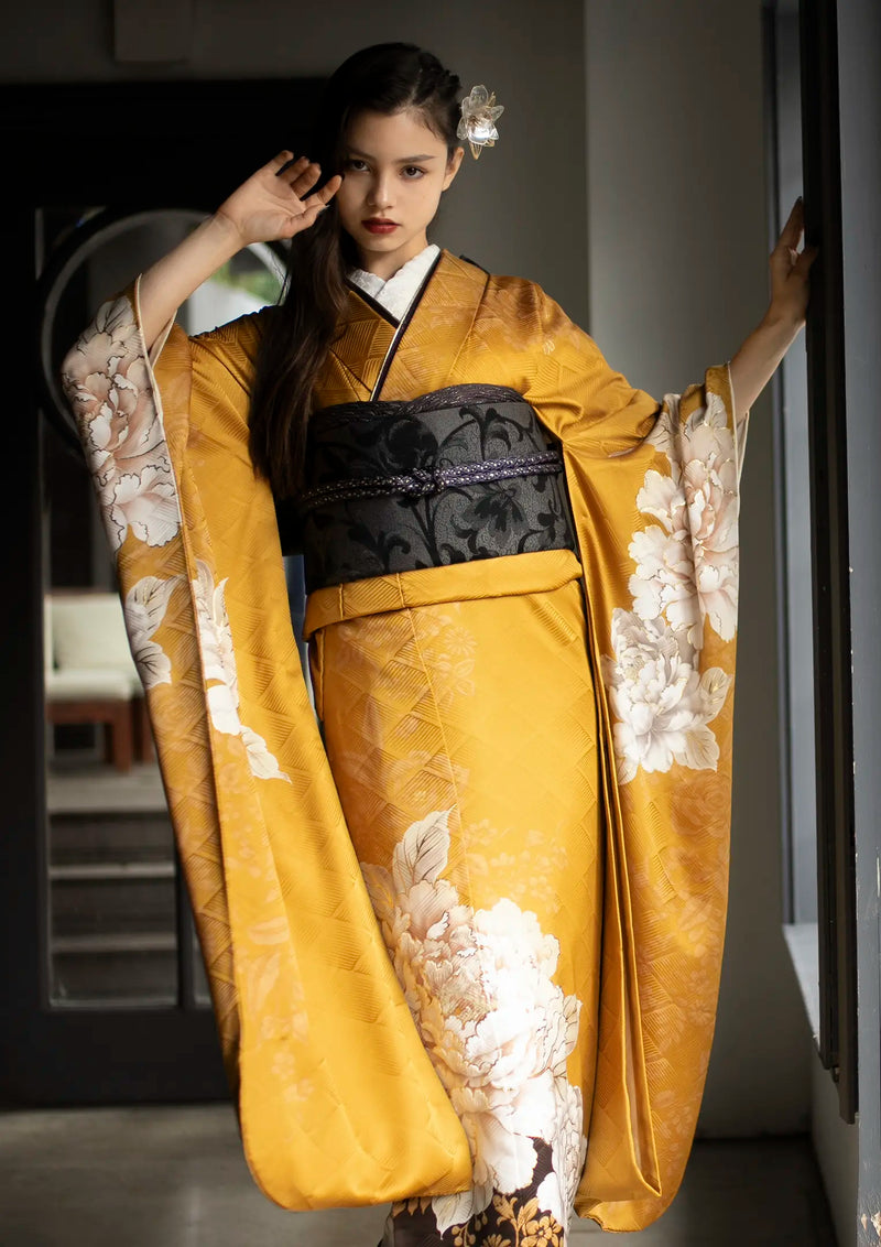 振袖ネットレンタル: シンプルな辛子色】スタイリッシュに綺麗に/KH 振袖ネットレンタル: シンプルな辛子色】スタイリッシュに綺麗に/KH