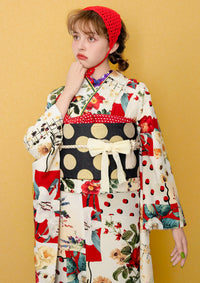 【振袖ネットレンタル：パッチワークレトロ】キュートで個性的/KH-534