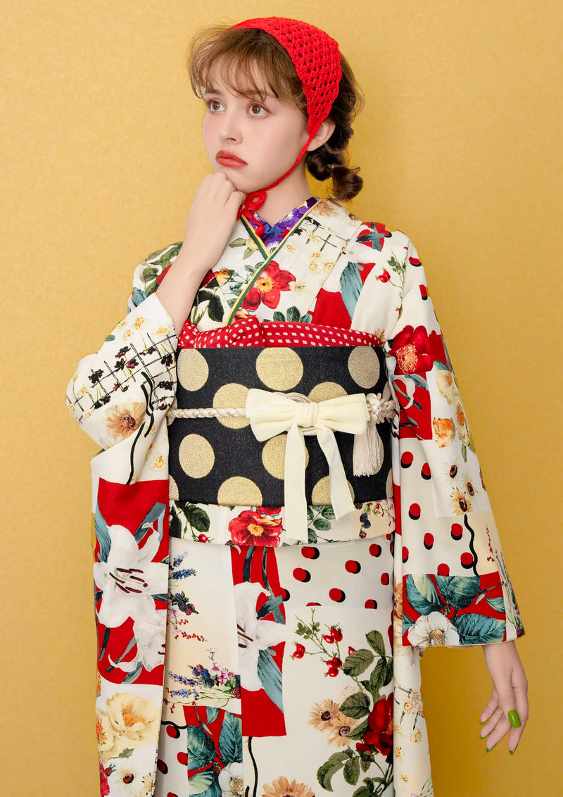 【振袖ネットレンタル：パッチワークレトロ】キュートで個性的/KH-534