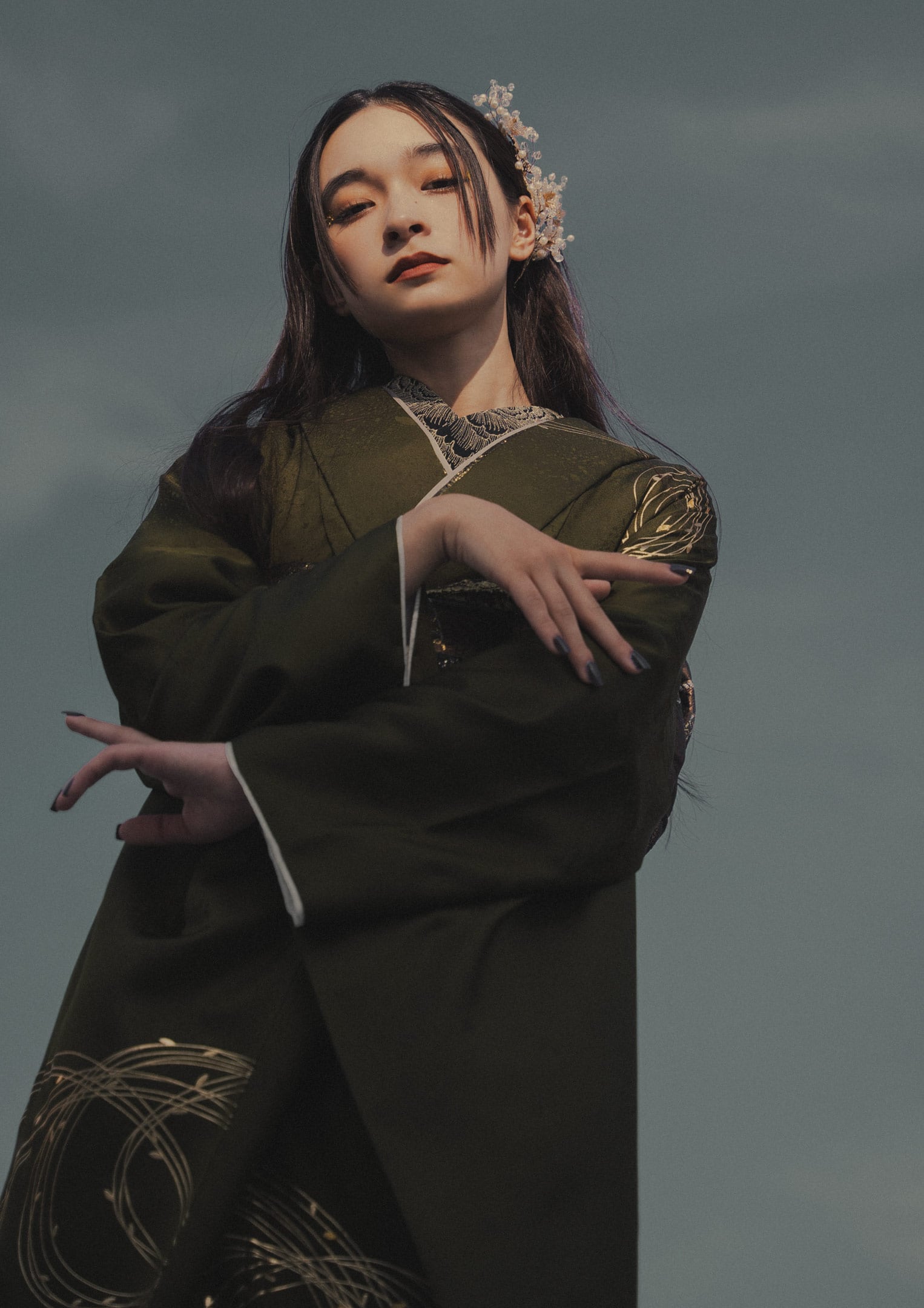 振袖 身丈165cm 裄丈66cm M 袷 桜 蝶 金彩 染め分け 青緑 正絹