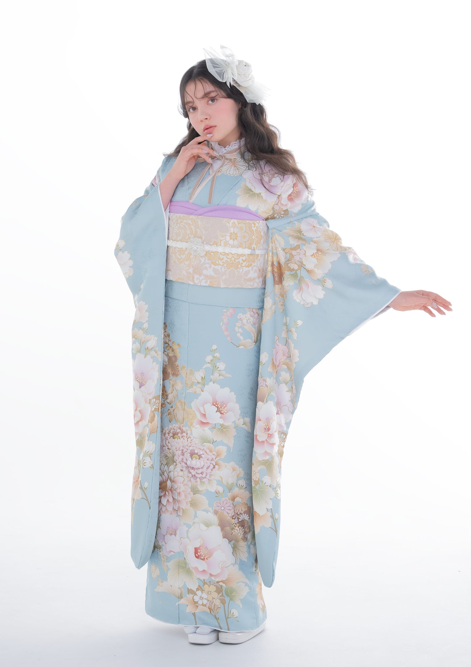 振袖ネットレンタル：青のパステルカラー】ふわりと咲く花が愛らしい/KH-482 – kimono-hearts-onlinestore