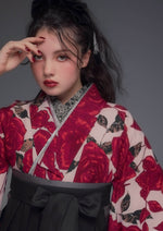 【袴：バラのデザインに黒の袴とリボンで洋風なスタイルに】NKH-138：MJ-BK
