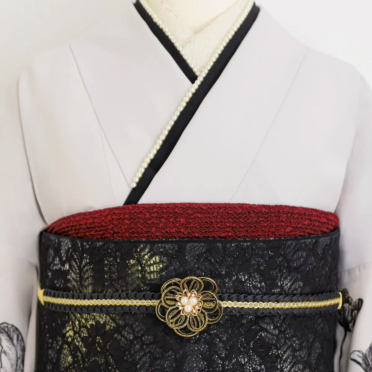【帯揚げ販売】成人式や普段使いに えんじ色のステッチ絞り帯揚げ｜振袖・着物用和装小物