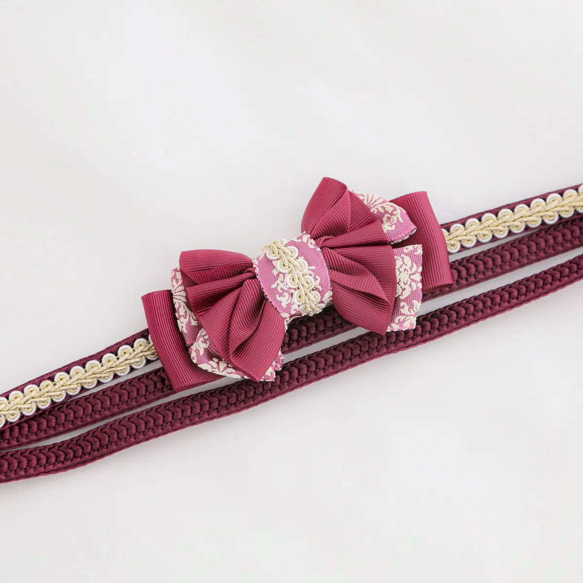 【帯締め販売】成人式ワインレッド×レースリボンの飾り帯締め｜振袖用ゴシックリボン和装小物