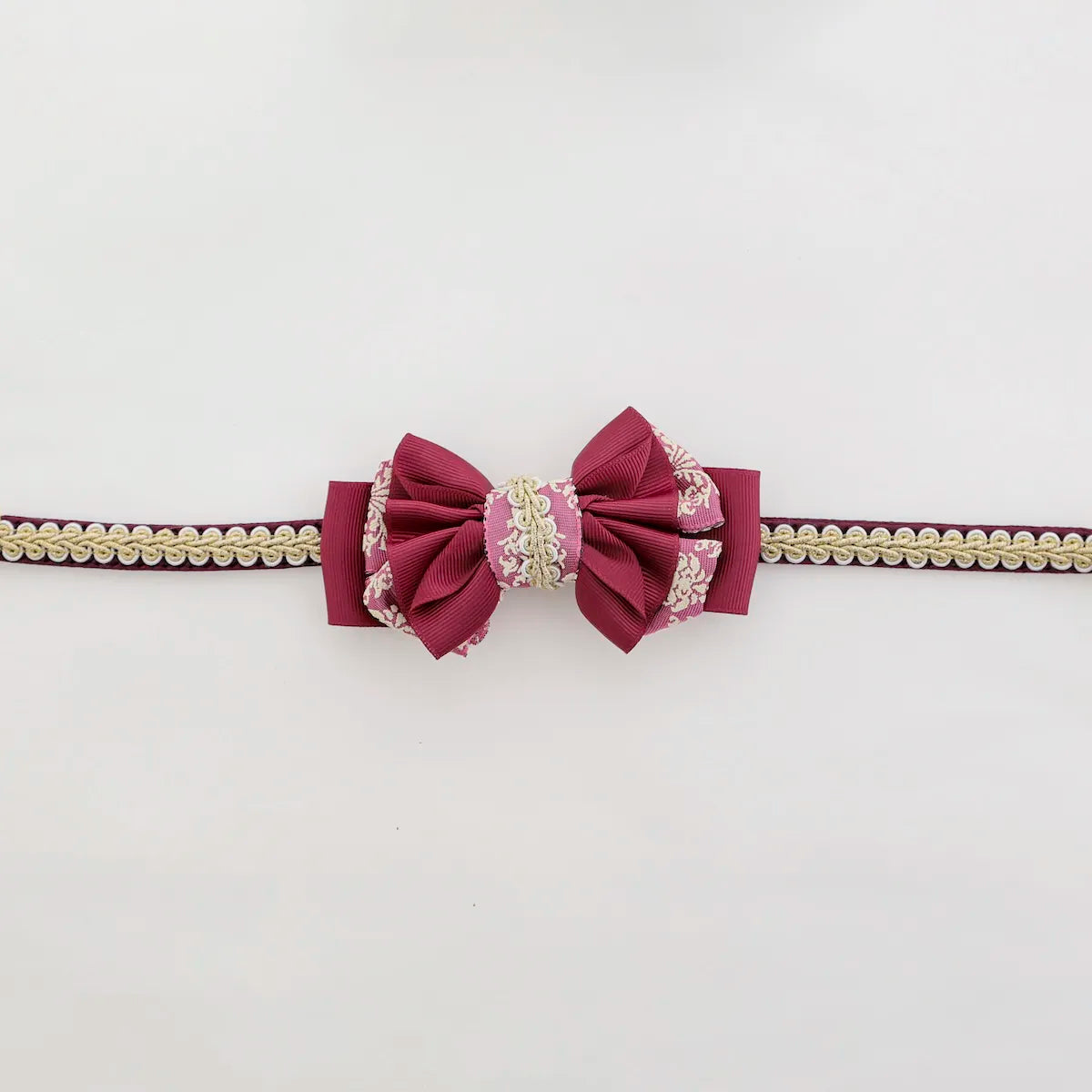 【帯締め販売】成人式ワインレッド×レースリボンの飾り帯締め｜振袖用ゴシックリボン和装小物