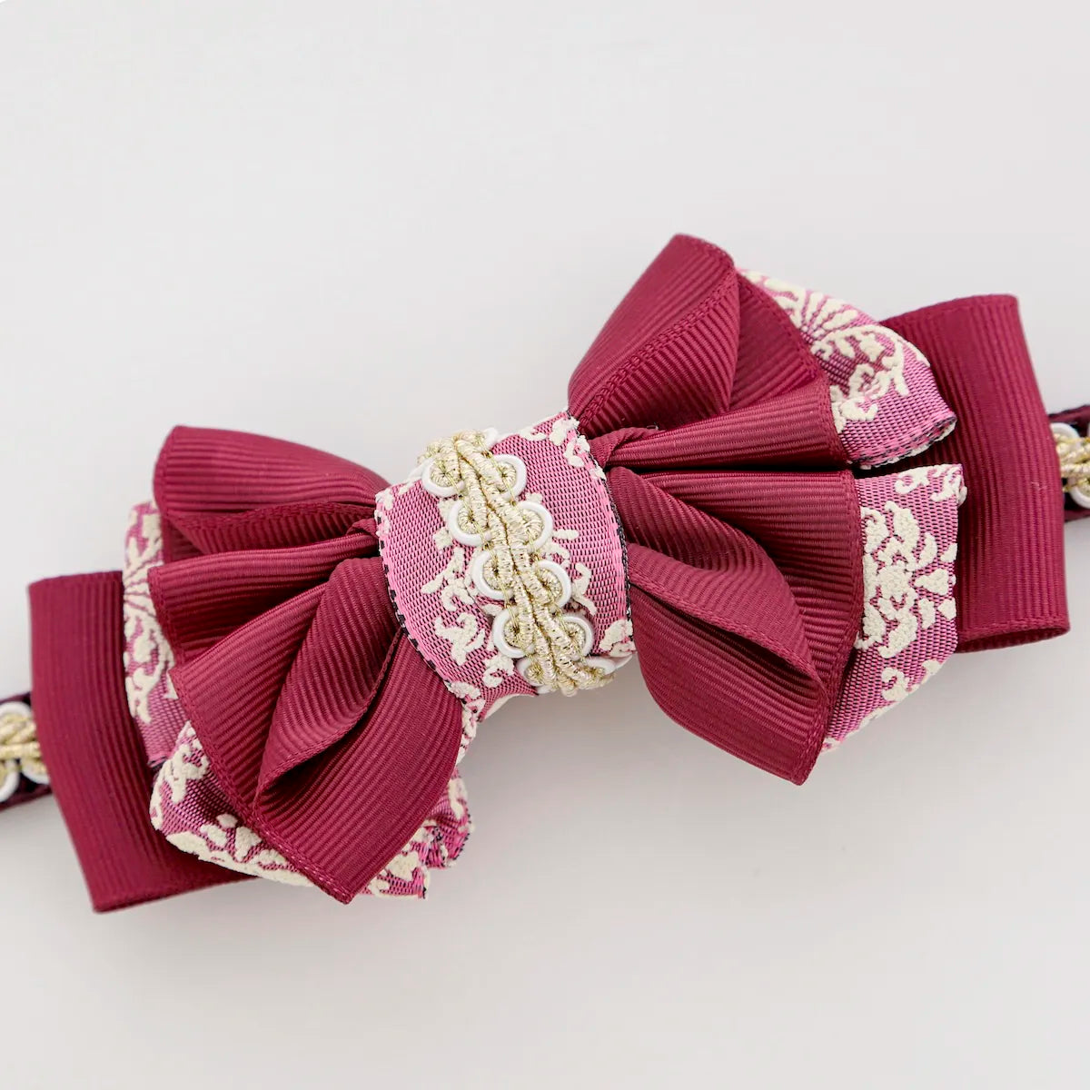 【帯締め販売】成人式ワインレッド×レースリボンの飾り帯締め｜振袖用ゴシックリボン和装小物