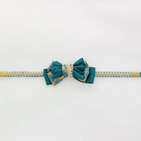 【帯締め販売】成人式 青緑×ゴールドレースリボンの飾り帯締め｜振袖用ゴシックリボン和装小物