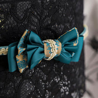 【帯締め販売】成人式 青緑×ゴールドレースリボンの飾り帯締め｜振袖用ゴシックリボン和装小物