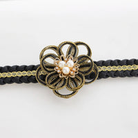 【帯締め販売】成人式 黒×ゴールド水引フラワーの飾り帯締め｜振袖用パール付き和装小物