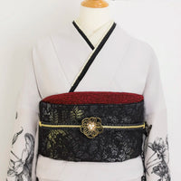 【帯締め販売】成人式 黒×ゴールド水引フラワーの飾り帯締め｜振袖用パール付き和装小物