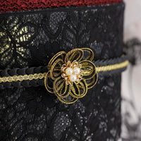 【帯締め販売】成人式 黒×ゴールド水引フラワーの飾り帯締め｜振袖用パール付き和装小物