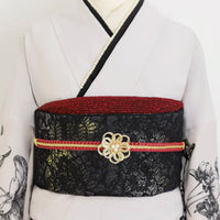 【帯締め販売】成人式 ボルドー×ゴールド水引フラワーの飾り帯締め｜振袖用パール付き和装小物