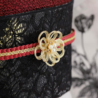 【帯締め販売】成人式 ボルドー×ゴールド水引フラワーの飾り帯締め｜振袖用パール付き和装小物