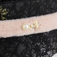 【帯締め販売】成人式 くすみピンクファーとパールビジューの飾り帯締め｜振袖用冬コーデ和装小物