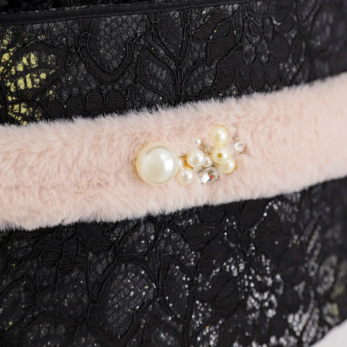 【帯締め販売】成人式 くすみピンクファーとパールビジューの飾り帯締め｜振袖用冬コーデ和装小物