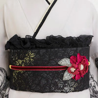 【帯締め販売】成人式 ボルドーフラワー×ベロアリボンの飾り帯締め｜振袖用ローズベルベット和装小物