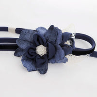 【帯締め販売】成人式 ネイビー花×ベロアリボンの飾り帯締め｜振袖用ローズベルベット和装小物