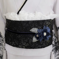 【帯締め販売】成人式 ネイビー花×ベロアリボンの飾り帯締め｜振袖用ローズベルベット和装小物