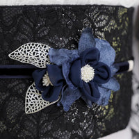 【帯締め販売】成人式 ネイビー花×ベロアリボンの飾り帯締め｜振袖用ローズベルベット和装小物