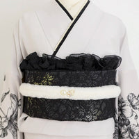 【帯締め販売】成人式 ホワイトファーとパールビジューの飾り帯締め｜振袖用冬コーデ和装小物