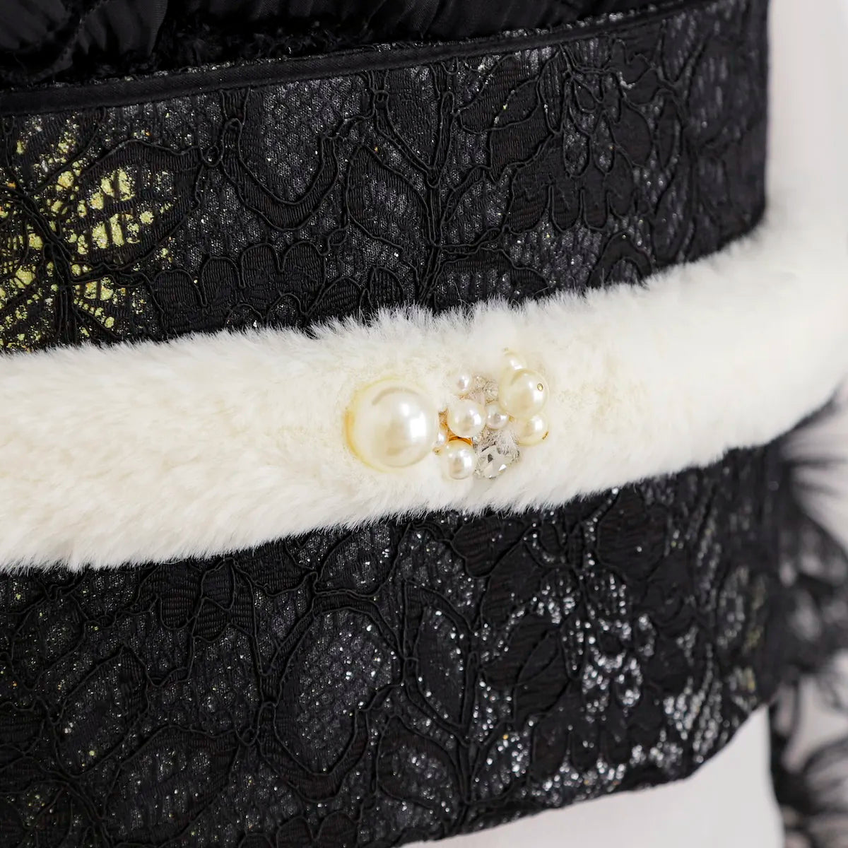 【帯締め販売】成人式 ホワイトファーとパールビジューの飾り帯締め｜振袖用冬コーデ和装小物