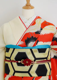 【振袖ネットレンタルすぐ届く成人式振袖】最短1週間でお届け！和風モダンなデザイン/KH-490