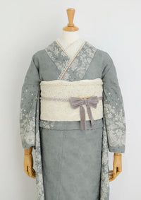 【振袖ネットレンタルすぐ届く成人式振袖】最短1週間でお届け！白のレース風模様/KH-396