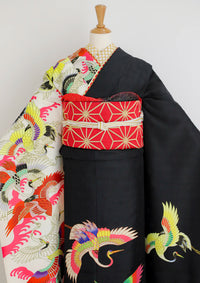 【振袖ネットレンタルすぐ届く成人式振袖】最短1週間でお届け！サイケデリックでビビッドな鶴/KH-489