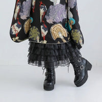 【裾よけ販売：振袖インナースカート】4段オーガンジーフリル：黒