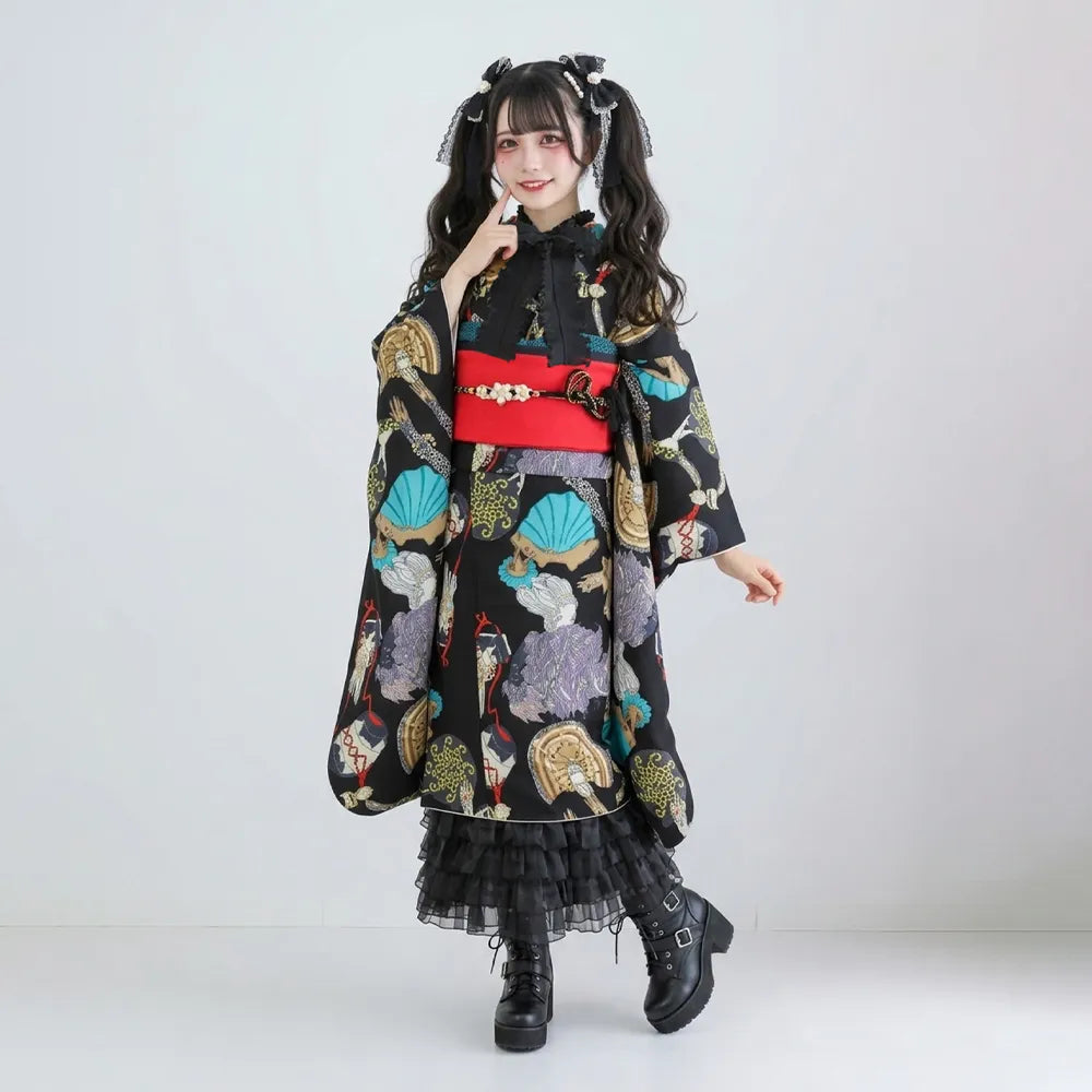 【裾よけ販売：振袖インナースカート】4段オーガンジーフリル：黒