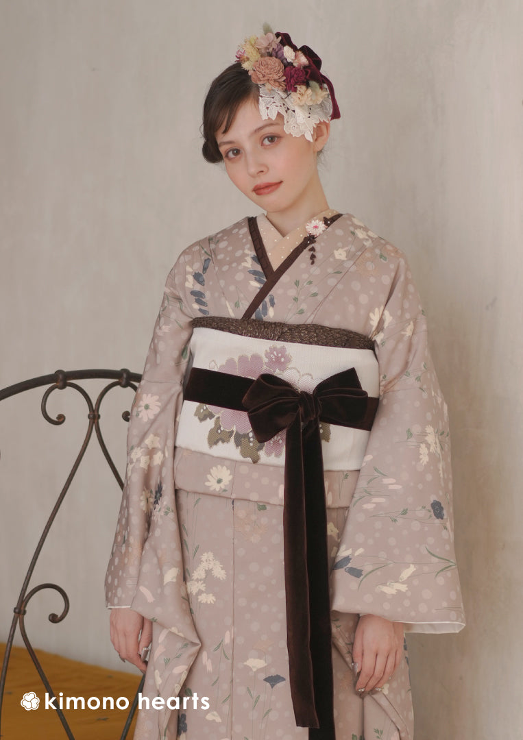 振袖ネットレンタル：シンプルくすみピンク】お淑やかでフェミニン/KH