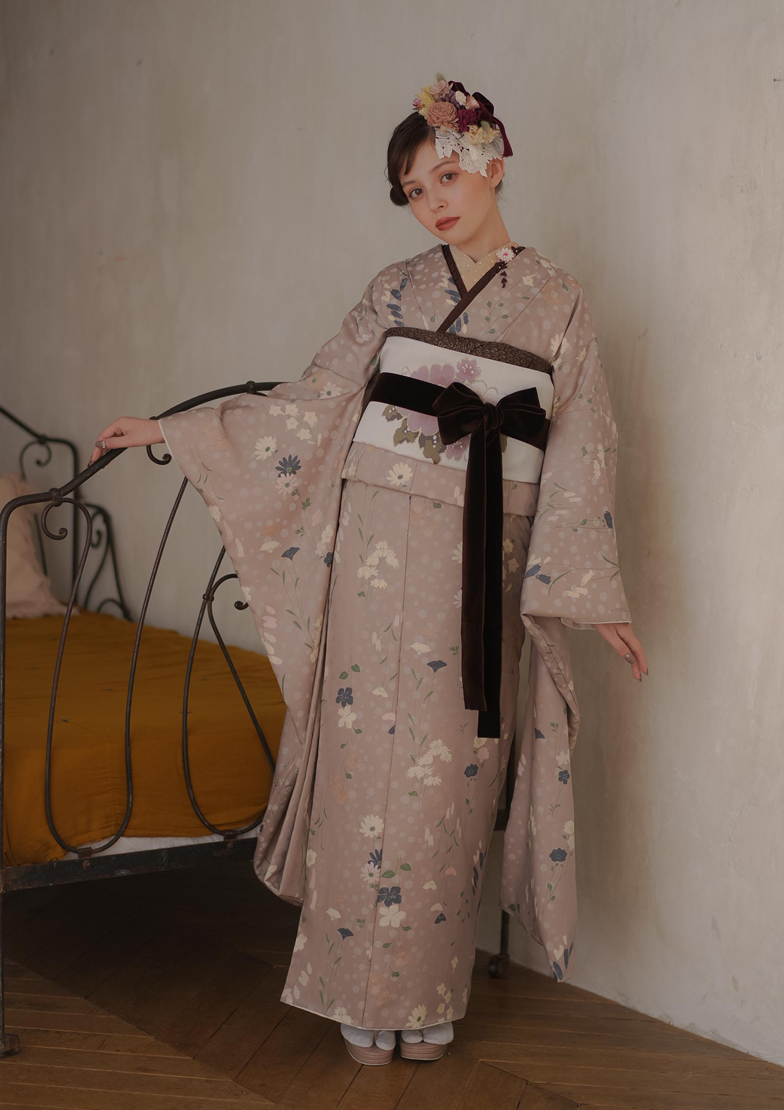 振袖ネットレンタル：シンプルくすみピンク】お淑やかでフェミニン/KH