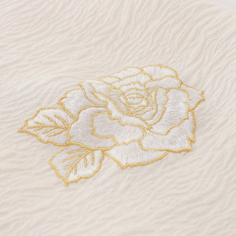 帯揚げ：ふくれ薔薇刺繍白