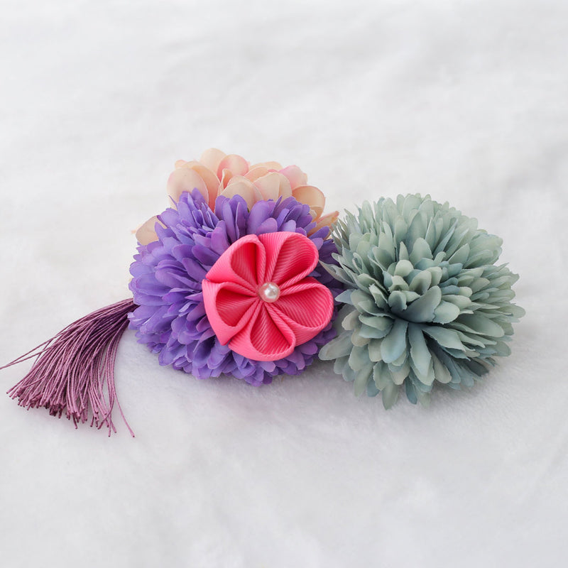 【髪飾り：紫やピンクなど青み系の花の豪華セット】hair-47