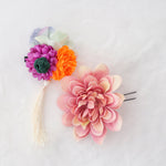 【髪飾り：ピンクの大きい花に白色のタッセルを組み合わせ】hair-50カラフル牡丹