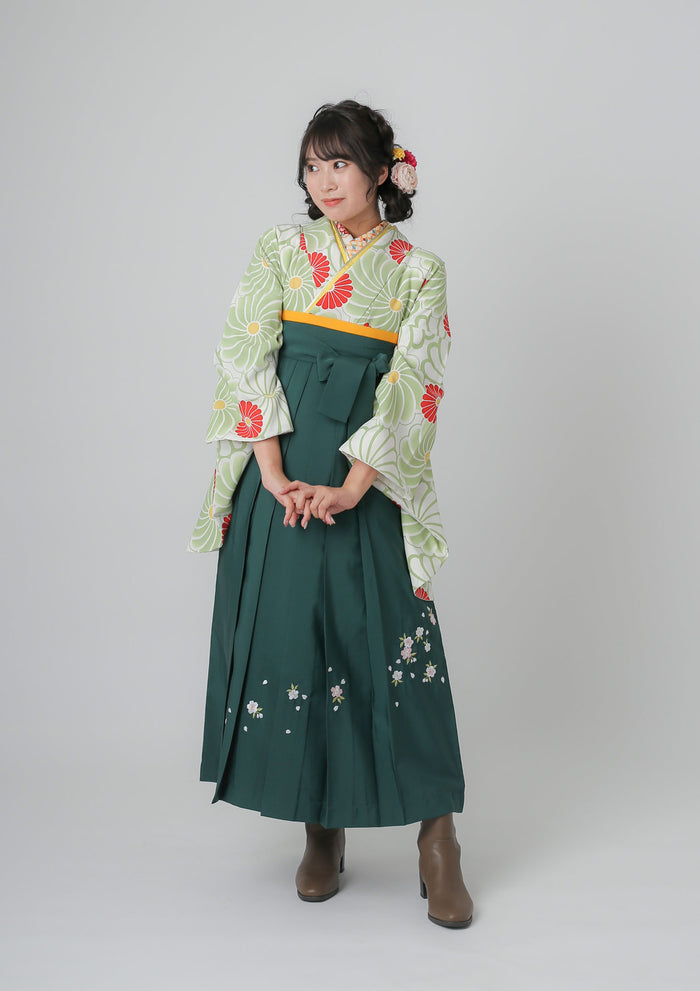 【袴ネットレンタル：緑の捻り菊】気分はハイカラさん/HA-32