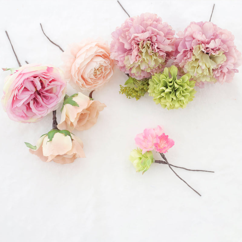 【髪飾り：ピンクと緑の大きい花のヘアブーケセット】ロマンティックガーリー hair-24