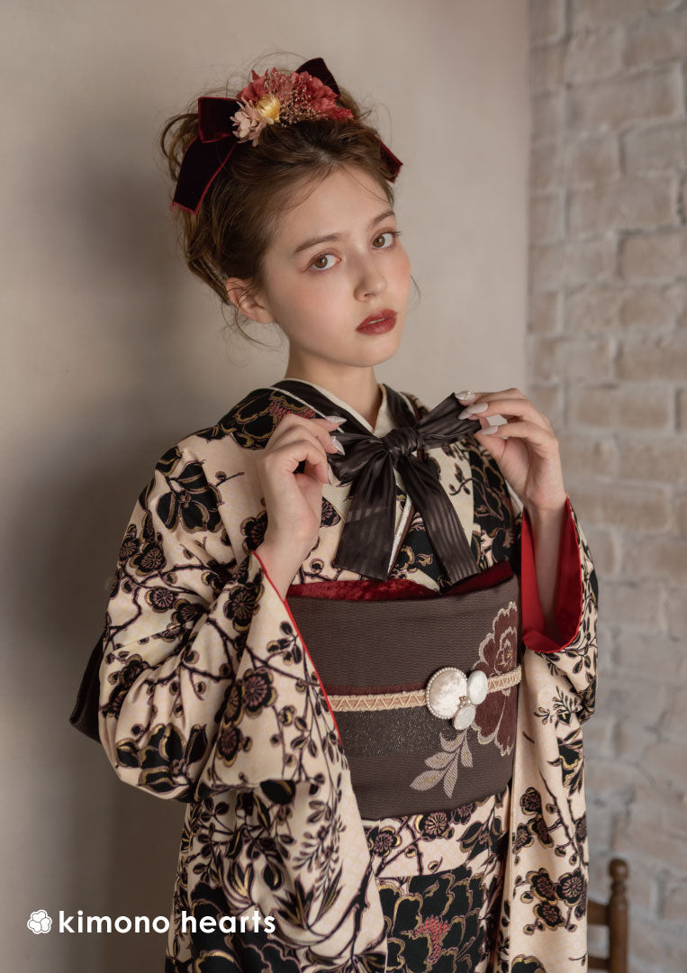 振袖ネットレンタル：黒とミルクティー】ヨーロピアンに仕上げて/KH