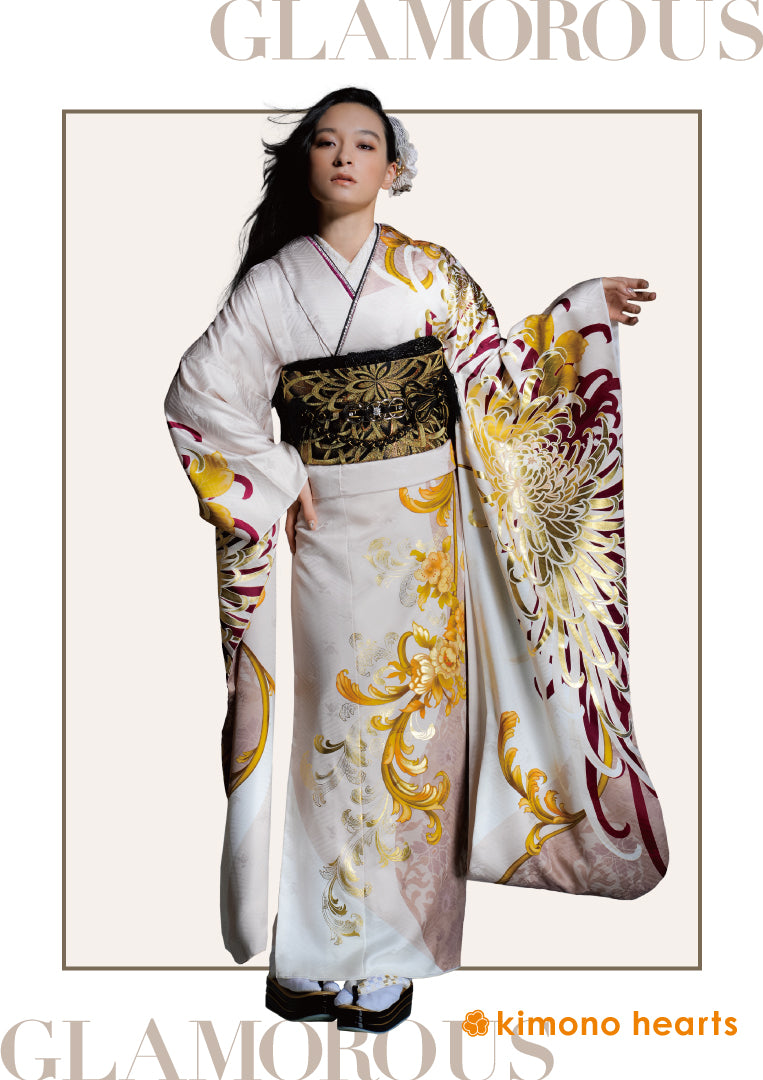 振袖ネットレンタル：白に菊】大胆な菊の花が美しい/KH-344 – kimono-hearts-onlinestore