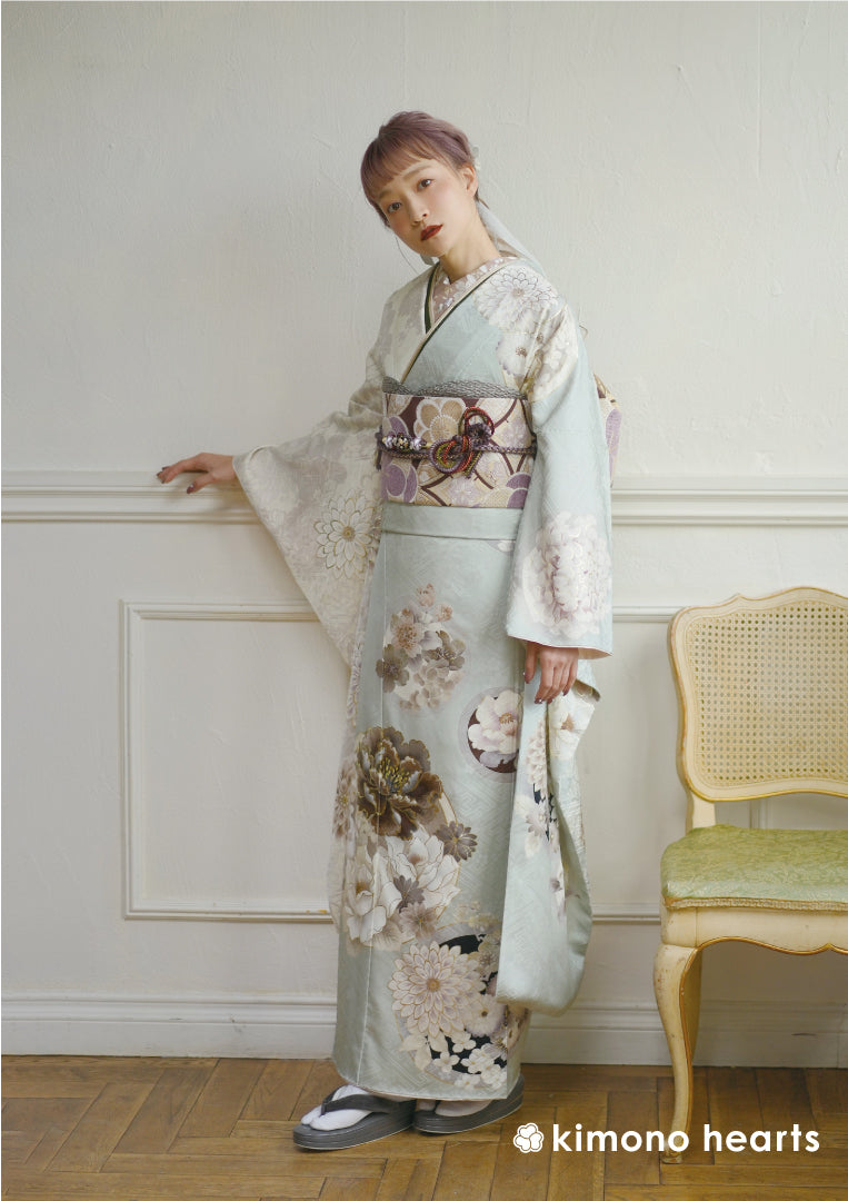 ウェア Hana Hana 振袖ネットレンタル：水色と白の半身仕立て】淡く儚い印象/KH-385