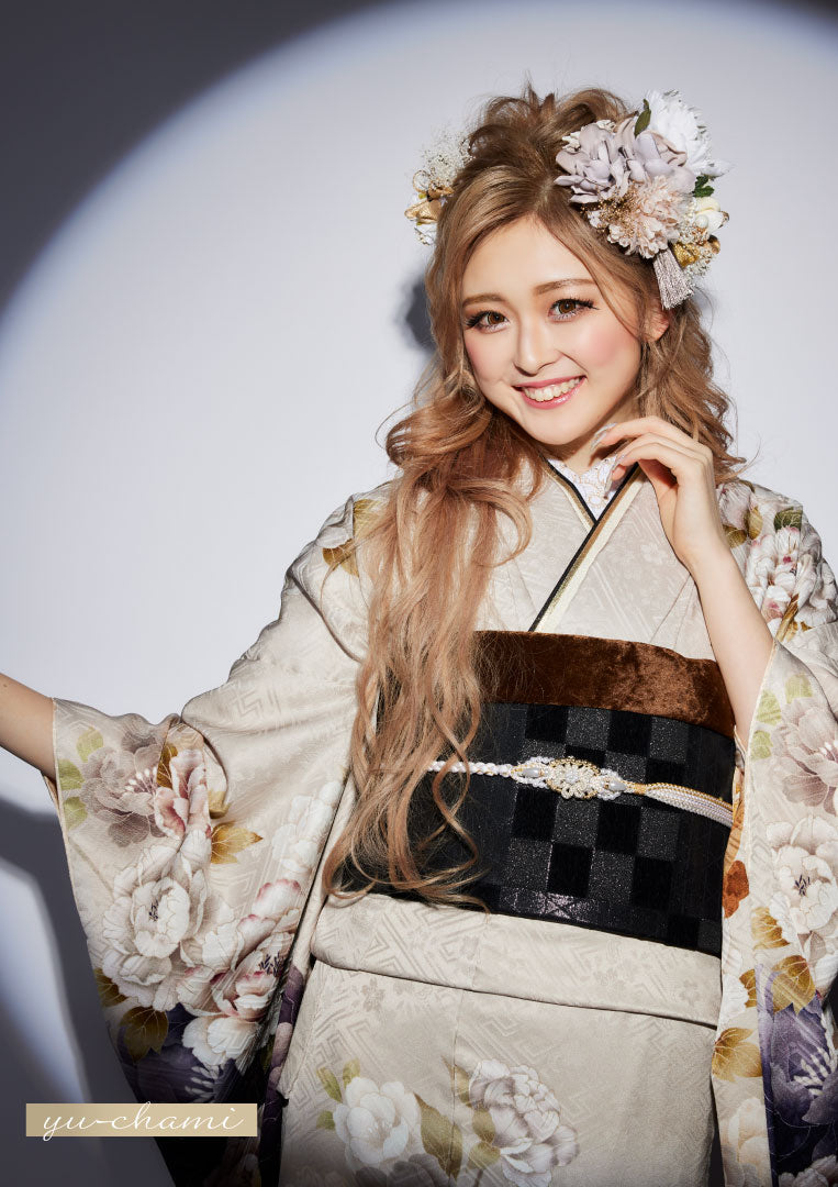振袖ネットレンタル：白と花】立体的な花々が美しい/KH-391 – kimono