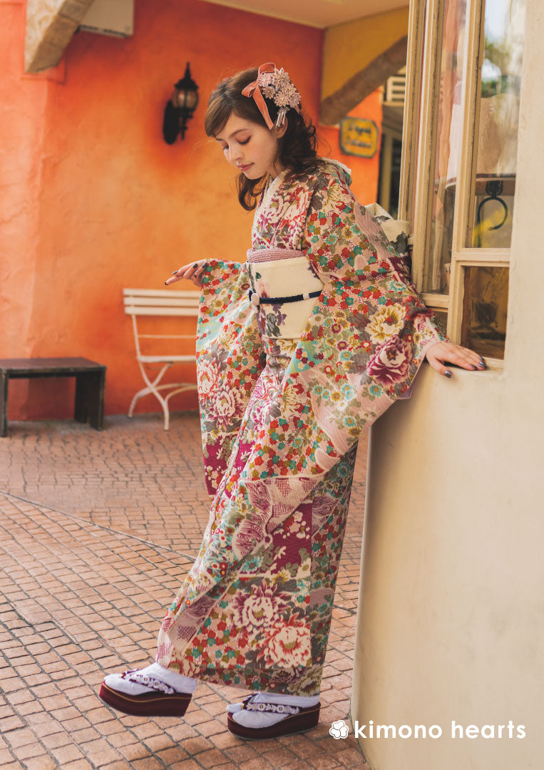 振袖ネットレンタル：くすみピンク】ヴィンテージ×フェミニン/KH-393