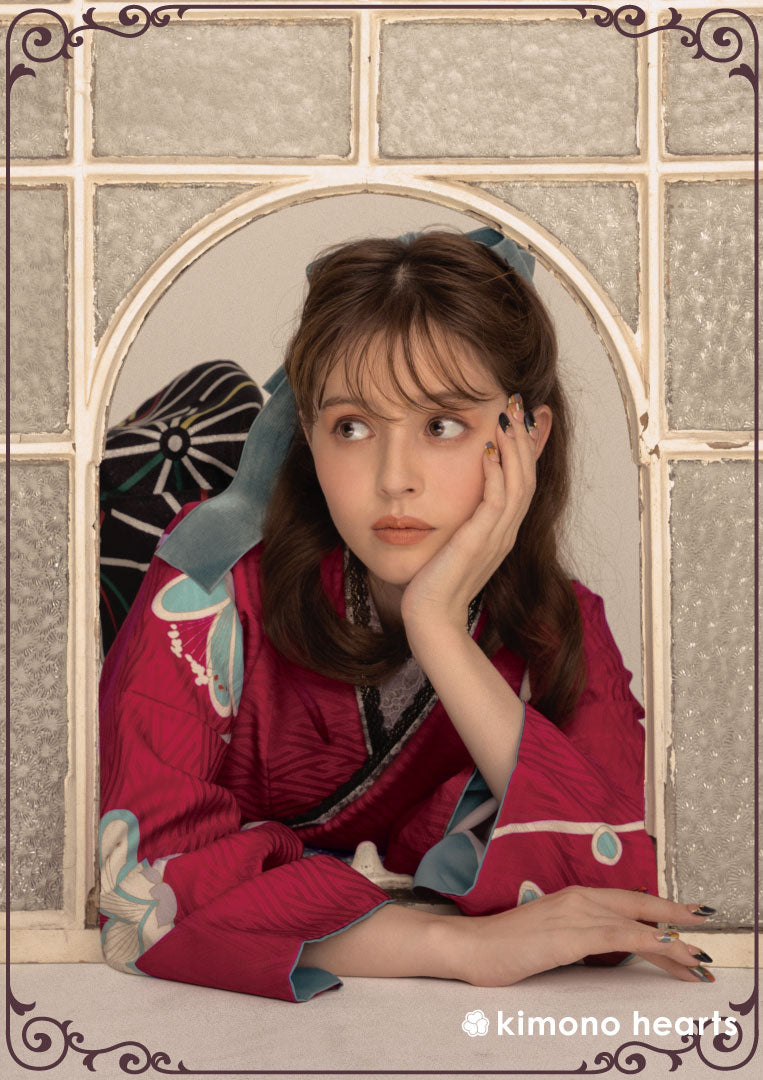 振袖ネットレンタル：赤とモダン】ハイカラ乙女の装いに/KH-404